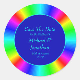 Adesivo Redondo Casamento Colorido Arco-Íris Escuro Salva A Data