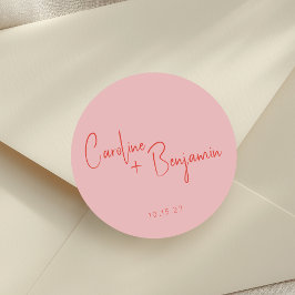 Adesivo Redondo Casamento Colorido de Script Vermelho Cor-de-Rosa 