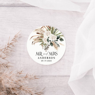 Adesivo Redondo Casamento com a relva da Sra. Pampas, eucalipto bo