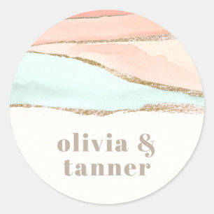 Adesivo Redondo Casamento com Abstrato de Aquarela Artística Cost