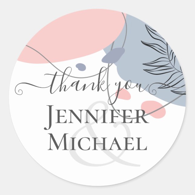 Adesivo Redondo Casamento com Abstrato moderno japonês escandinavo (Frente)