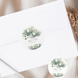 Adesivo Redondo Casamento com Acento Dourado de Floral Verde