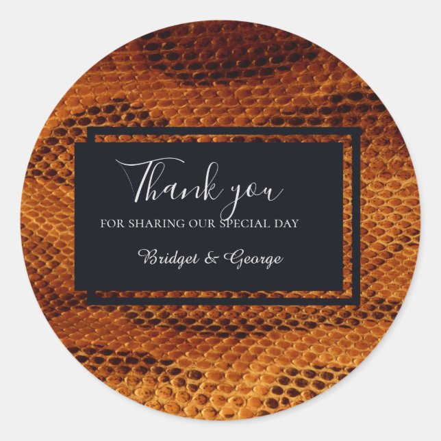 Adesivo Redondo casamento com animais de pele cobra de luxo (Frente)