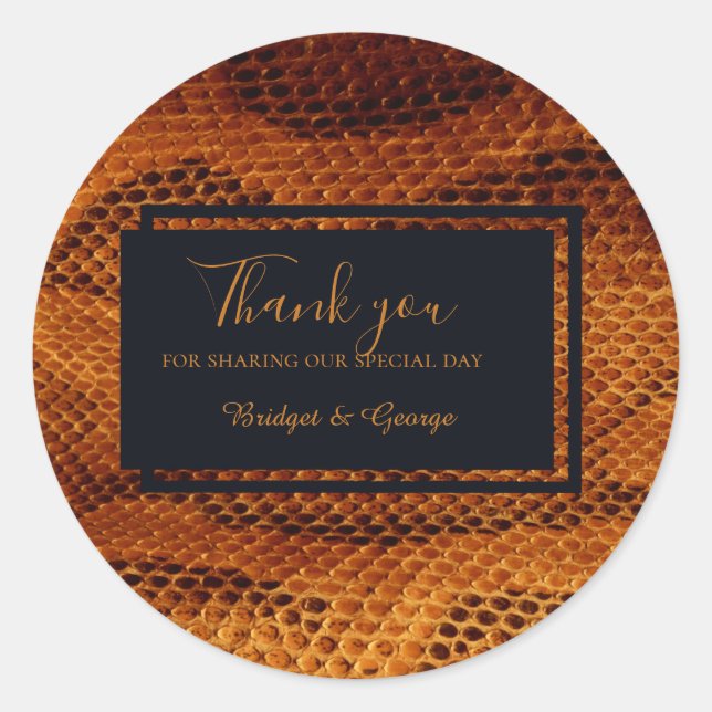 Adesivo Redondo casamento com animais de pele cobra de luxo (Frente)