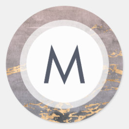 Adesivo Redondo Casamento com Aquarela e Monograma Dourado