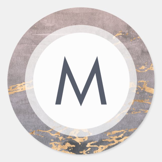 Adesivo Redondo Casamento com Aquarela e Monograma Dourado (Frente)