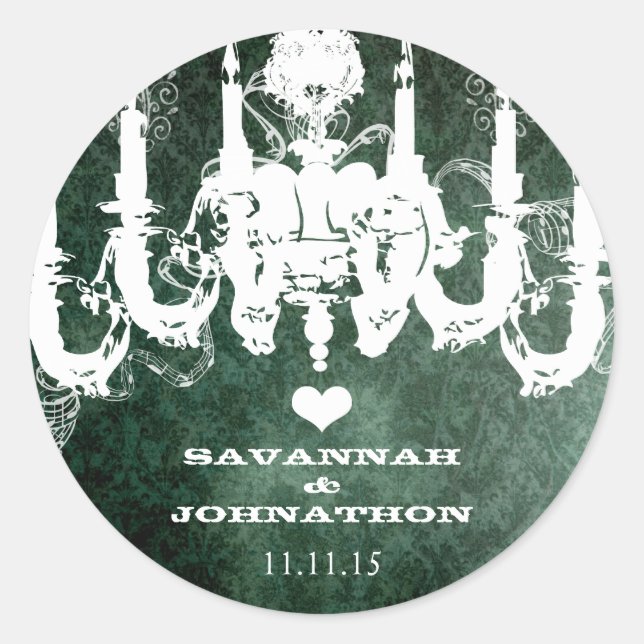 Adesivo Redondo Casamento com aves Chandelier Chandelier, em Flore (Frente)