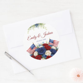 Adesivo Redondo Casamento com Bandeira Americana e Flores