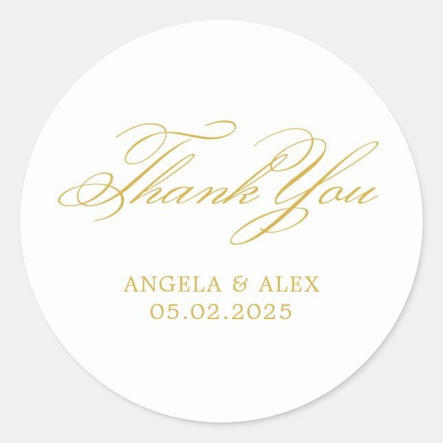 Adesivo Redondo Casamento com Caligrafia Clássica Elegante Obrigad (Frente)