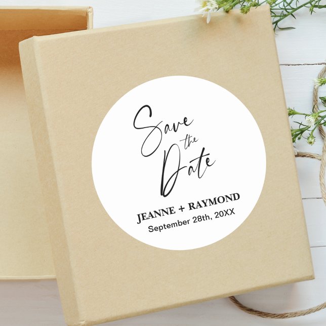 Adesivo Redondo Casamento com Caligrafia Romântica Guarde a Data P (Criador carregado)