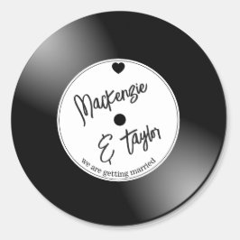 Adesivo Redondo Casamento com Disco de Vinil Retrô
