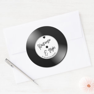 Adesivo Redondo Casamento com Disco de Vinil Retrô