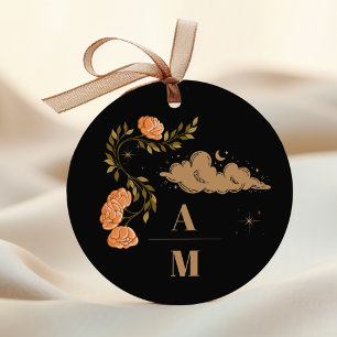 Adesivo Redondo Casamento com Estrelas Pretas Celestiais Monograma