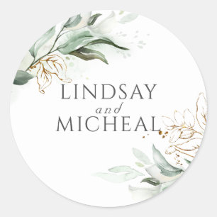 Adesivo Redondo Casamento com Eucalyptus Dourado