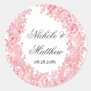 Adesivo Redondo Casamento com Flor Romântica Rosa