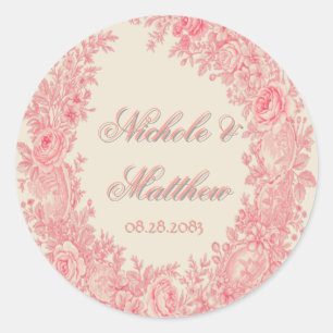 Adesivo Redondo Casamento com Flor Romântica Rosa