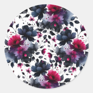 Adesivo Redondo Casamento com Floral em Aquarela Rosa e Azul Magen