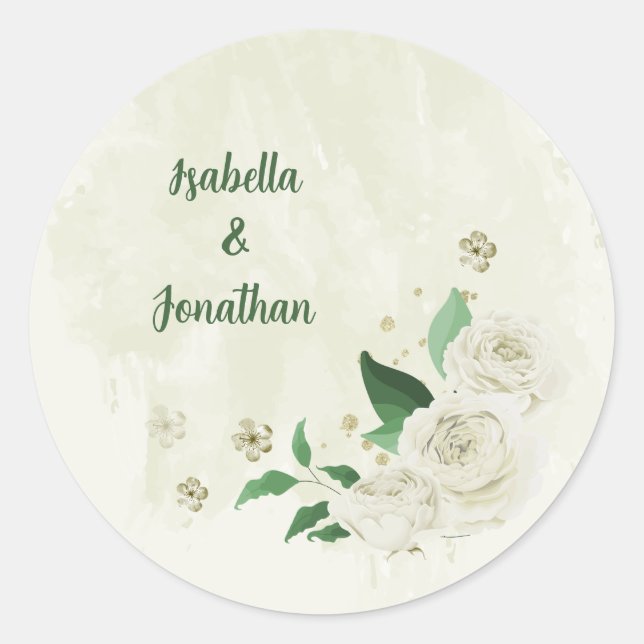 Adesivo Redondo Casamento com flores brancas de marfim (Frente)