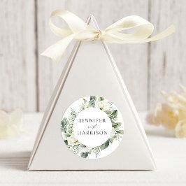 Adesivo Redondo Casamento com Flores Brancas Luxuriantes e Folhage