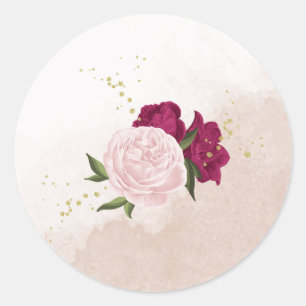 Adesivo Redondo casamento com flores rosa magenta