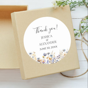 Adesivo Redondo Casamento com flores selvagens Elegante Dusty Blue