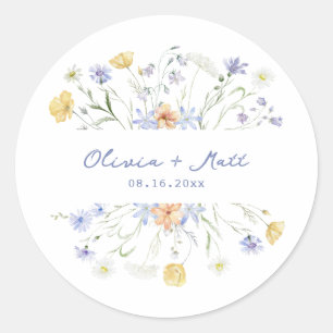 Adesivo Redondo Casamento com flores silvestres manuscritas