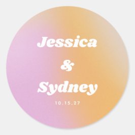 Adesivo Redondo Casamento com Gradiente Rosa e Laranja Retrô
