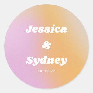 Adesivo Redondo Casamento com Gradiente Rosa e Laranja Retrô