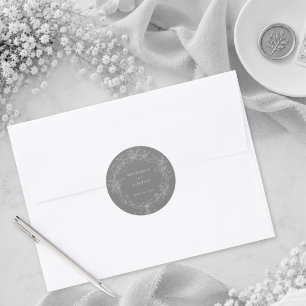 Adesivo Redondo Casamento com Grinalda Floral Preta Cinza Vintage