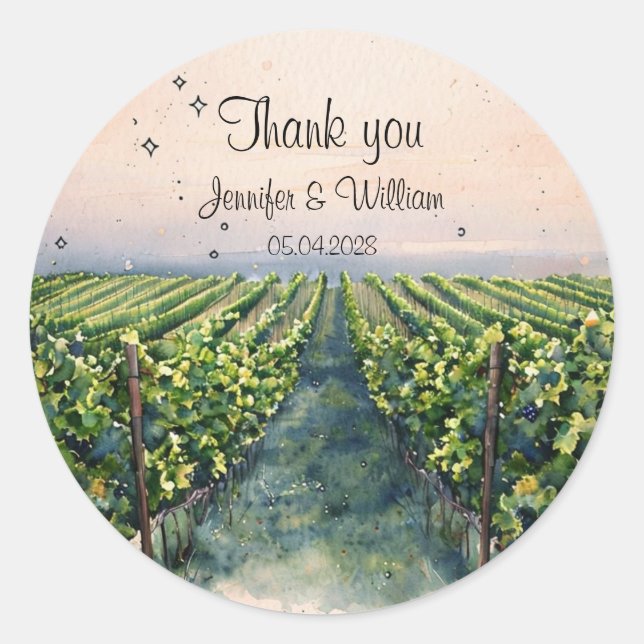 Adesivo Redondo Casamento com Itália de Destino de Vinha Russo (Frente)