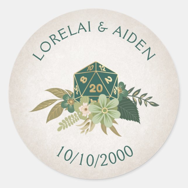 Adesivo Redondo Casamento com Jogadores de Dice RPG (Frente)