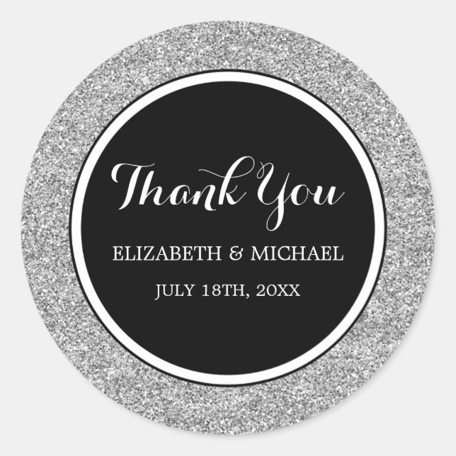 Adesivo Redondo Casamento Com Lente De Prata Negra Moderna, Obriga (Frente)