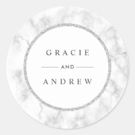 Adesivo Redondo Casamento com Leve de Prata Branca Moderna