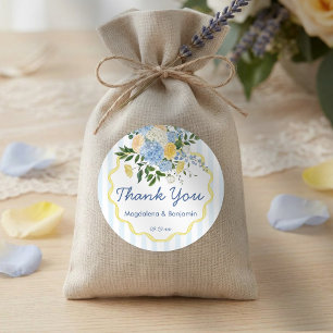 Adesivo Redondo Casamento com Listra Floral Amarela Azul Desenhada