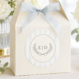 Adesivo Redondo Casamento com Listras Azul e Salvia com Monograma
