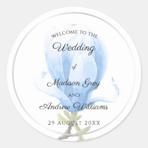 Adesivo Redondo Casamento com Magnolia Azul Elegante