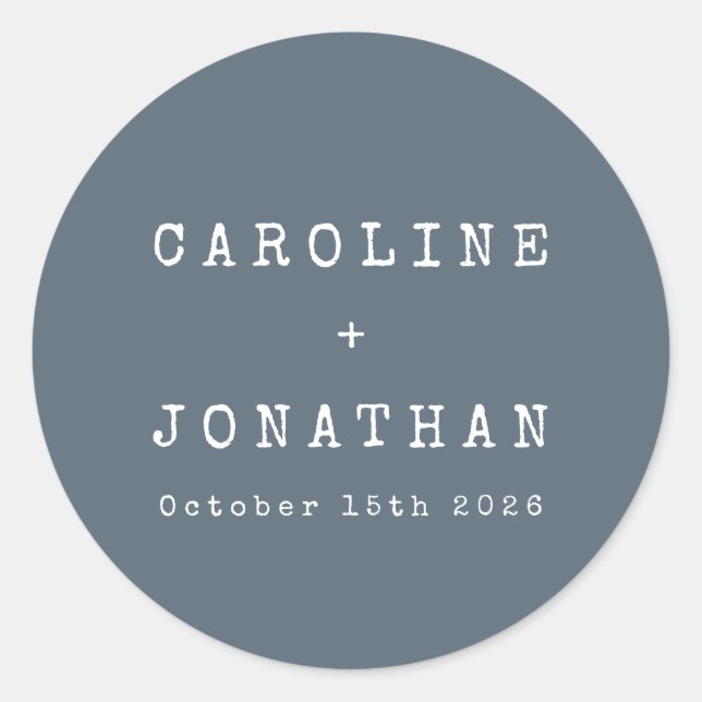 Adesivo Redondo Casamento com Máquina de Digitalização Azul Escura (Frente)