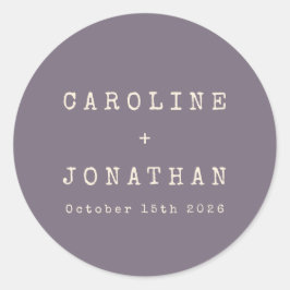 Adesivo Redondo Casamento com Máquina de Escrever Púrpura Retro-Mi