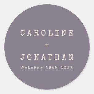 Adesivo Redondo Casamento com Máquina de Escrever Púrpura Retro-Mi