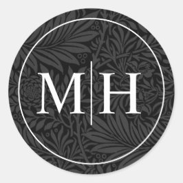 Adesivo Redondo Casamento com Monograma Branco Floral Preto Elegan