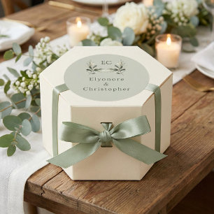 Adesivo Redondo Casamento com Monograma de Galho de Oliveira Verde