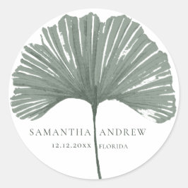 Adesivo Redondo Casamento com Monograma Moderno de Ginkgo Verde