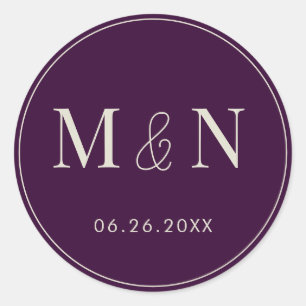 Adesivo Redondo Casamento com monograma roxo e branco