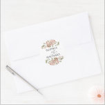 Adesivo Redondo Casamento com Nomes de Casal em Aquarela Floral Ro<br><div class="desc">Adesivo para Envelope de Casamento de Verão Primavera Flor Rosa Corado Chic Rústico Elegante</div>