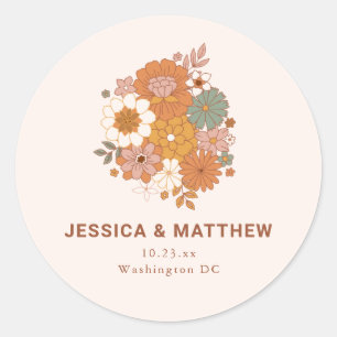 Adesivo Redondo Casamento com Nomes Personalizados Retro Boho Terr