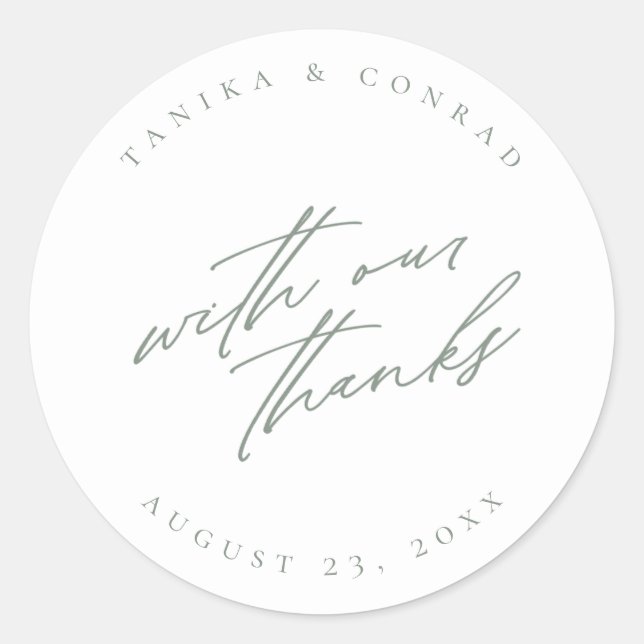 Adesivo Redondo Casamento com nossa Obrigado Sage/Wht ID954 (Frente)