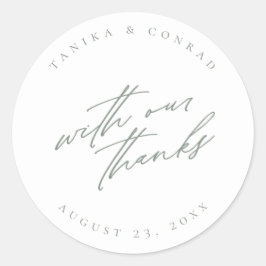Adesivo Redondo Casamento com nossa Obrigado Sage/Wht ID954