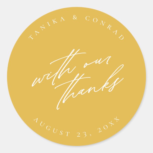 Adesivo Redondo Casamento com nossos Obrigados Wht/Dourado ID954 (Frente)