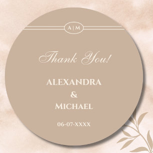 Adesivo Redondo Casamento com o Monograma Modern Cream Taupe Obrig