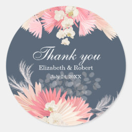 Adesivo Redondo Casamento Com Orquídea Azul Escuro Obrigado Sticke